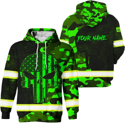 Miniatura 30 de Maddly Ropa de trabajo de seguridad con calavera de alta visibilidad con la bandera de EE. UU., nombre personalizado para trabajadores, corredores