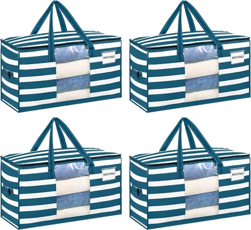VENO Paquete de 4 bolsas de mudanza resistentes, bolsas de almacenamiento de ropa y edredón con ventana transparente, suministros de embalaje