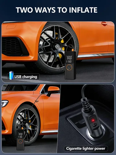 Miniatura 2 de Inflador de neumáticos, compresor de aire portátil, bomba de neumáticos inalámbrica de 150 PSI con salida USB, enchufe de coche de 12 V CC y doble
