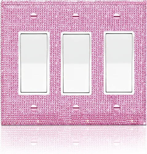 Miniatura 25 de Cubierta de interruptor de luz con brillantes diamantes de imitación azules, cubiertas decorativas de tomacorrientes, placa de pared doble Diamantes