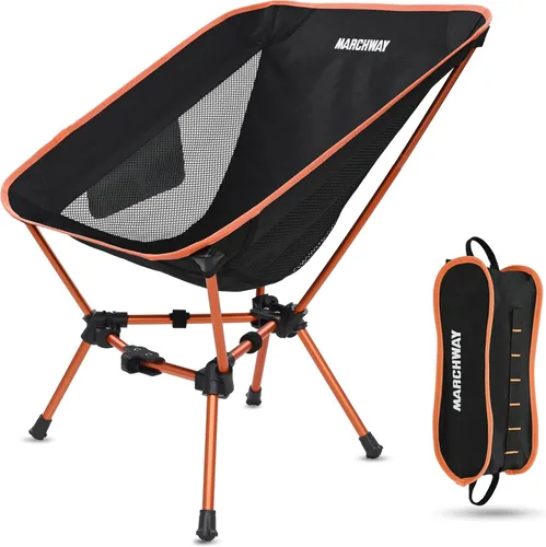MARCHWAY Silla de camping plegable ligera, portátil y compacta para campamento al aire libre, viajes, playa, picnic, festival, senderismo, Naranja