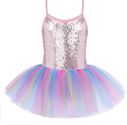 Zaclotre Leotardo de lentejuelas para niñas pequeñas, leotardos de ballet con correa brillante, vestido tutú, traje de bailarina, disfraz de baile