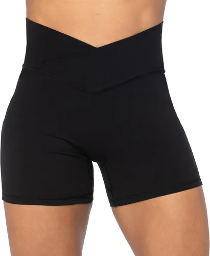 Sunzel Softmax - Pantalones cortos de ciclista cruzados para mujer, con cintura alta cruzada en V, para yoga, entrenamiento, gimnasio, con control
