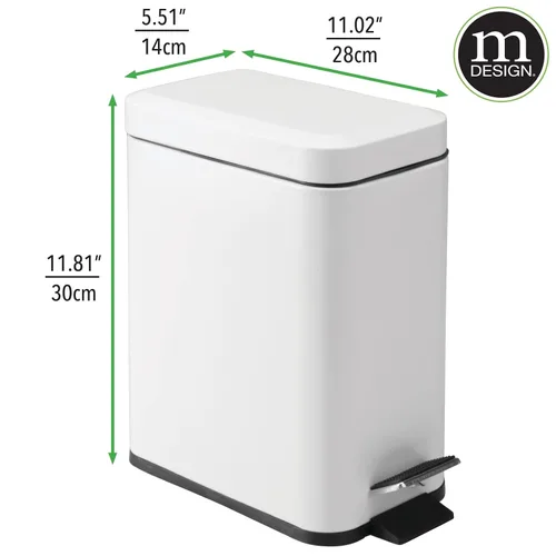 Miniatura 4 de mDesign - Cubo de basura rectangular de acero, pequeño, de pedal, 5 litros, para baño, tocador, recámara, cocina, sala de manualidades, oficina