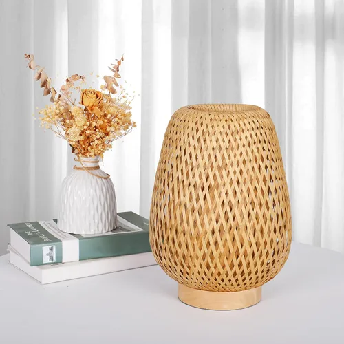 Miniatura 7 de Lámpara de mesa de ratán bohemia, regulable y pequeña al lado de la lámpara, mesita de noche de madera de mimbre natural, estilo bohemio, de bambú