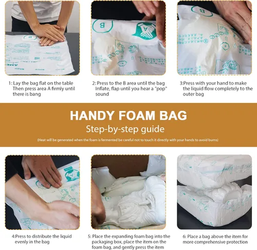 Miniatura 7 de Bolsa de espuma para envío, paquete de 8 prácticas bolsas de embalaje de espuma de expansión de temperatura ambiente, paquete instantáneo de llenado
