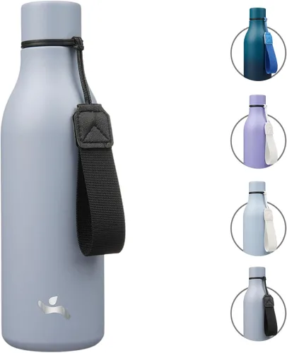 Miniatura 18 de Konokyo Botella de agua aislada con correa, botella de agua de acero inoxidable de 18 onzas de doble pared con aislamiento al vacío, frasco de Verde