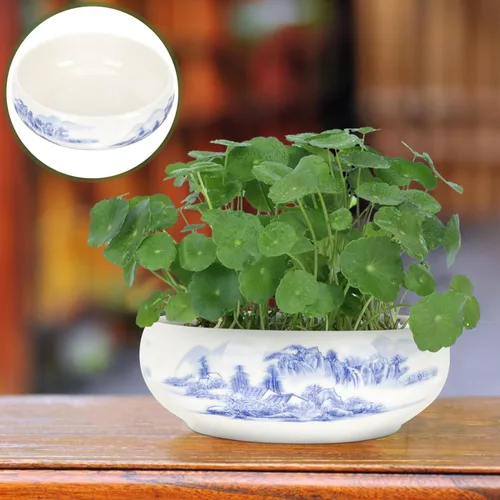 Miniatura 4 de Maceta de cerámica para decoración floral, mesa auxiliar circular, contenedor para suculentas, macetas rústicas, macetas de bonsái, maceta