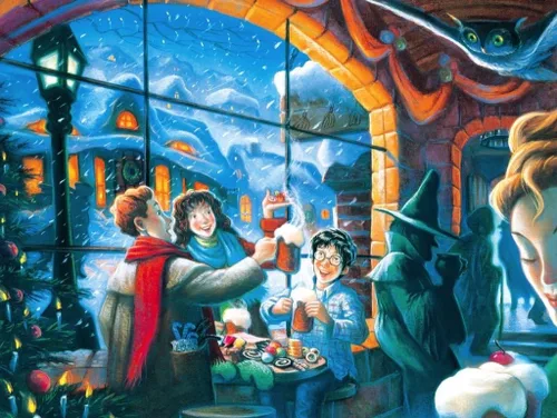 Miniatura 2 de New York Puzzle Company - Harry Potter Three Broomsticks - Rompecabezas de 500 piezas para noches de juego familiares por Mary GrandPré Tres escobas