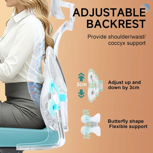 Miniatura 4 de Silla de oficina ergonómica con soporte lumbar ajustable y reposacabezas, silla de escritorio de malla con respaldo alto para oficina en casa