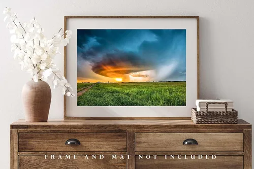 Miniatura 4 de Impresión fotográfica de tormenta (no enmarcada), imagen de supercélula tormenta iluminada por la luz del sol al atardecer en la noche de primavera