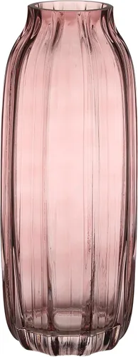 Florero grande de cristal rosa acanalado – Jarrón decorativo de piso de 12.0 pulgadas para centros de mesa del hogar y casa de campo B Estilo-rosa
