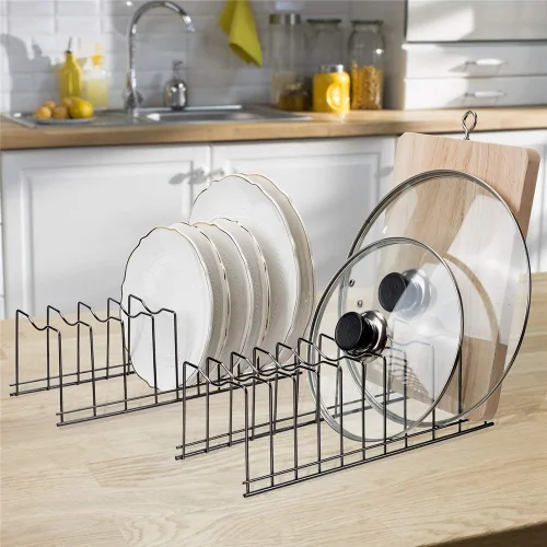 Miniatura 5 de SANNO Organizador de tapa para ollas, organizador de cocina para platos, tablas de cortar utensilios para hornear, refrigeración, ollas y sartenes