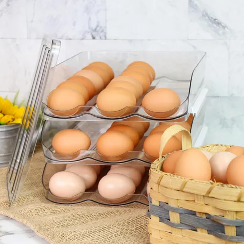 Miniatura 6 de Creekview Home Emporium Recipiente para huevos para refrigerador, cajón de plástico transparente apilable de 3 niveles, 4 docenas de capacidad
