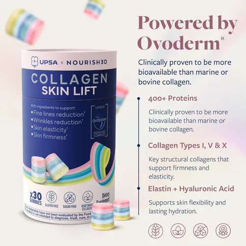 Miniatura 5 de Upsa Nourished Collagen Skin Lift 30ct - Complejo Ovoderm® de membrana de huevo con vitamina C, zinc y selenio - Gomitas vegetarianas sin azúcar