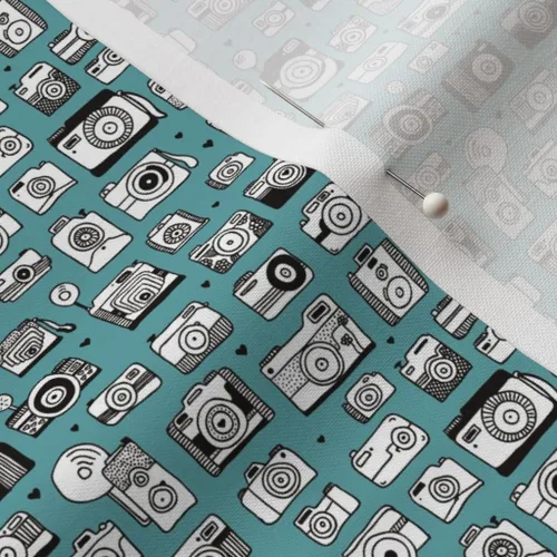 Miniatura 5 de Tela de Spoonflower – Cámara vintage Cool Retro Toy fotografía género azul neutro, pequeño impreso en tela de algodón de la firma de pétalos por The