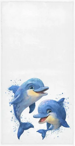 Pfrewn Blue Dolphins - Toallas de mano de 16 x 30 pulgadas, toalla de baño de animales, ultra suave, altamente absorbente, toalla de baño pequeña,