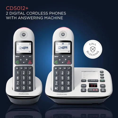 Miniatura 6 de Motorola CD5012 Teléfono Digital Inalámbrico con Contestador Automático (2 Teléfonos) Sistema DECT 6.0 de Largo Alcance, Botones Grandes y Pantalla