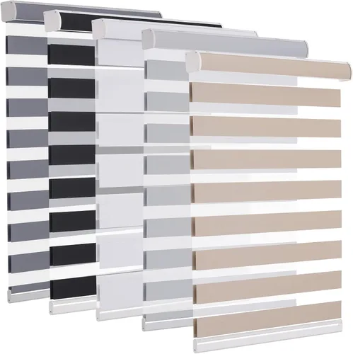 Miniatura 33 de MYshade Persianas enrollables de cebra opacas (85 %) con cordón para ventanas interiores, persianas de doble capa beige para dormitorio, baño, sala