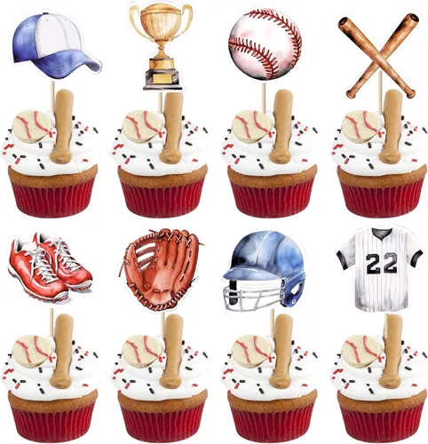 Miniatura 16 de 24 piezas de decoración de cupcakes de béisbol con purpurina para jugadores de béisbol temáticos deportivos para temática de béisbol, baby shower