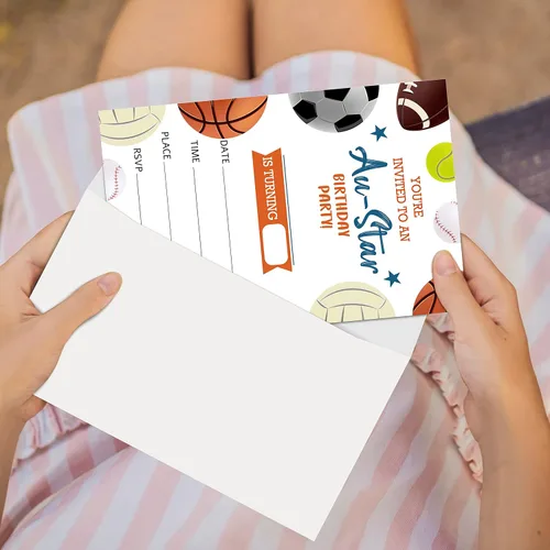 Miniatura 3 de All Star - Tarjetas de invitaciones para fiestas de cumpleaños, suministros para fiestas deportivas para niños, niños o niñas, 20 invitaciones