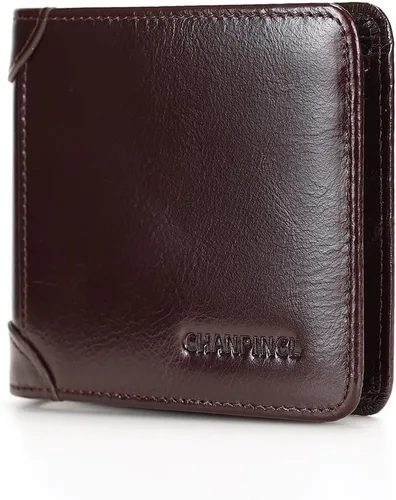 Miniatura 26 de Billetera de piel triple con bloqueo RFID para hombre con 2 ventanas de identificación, 2 compartimentos para efectivo, 6-8 ranuras para tarjetas