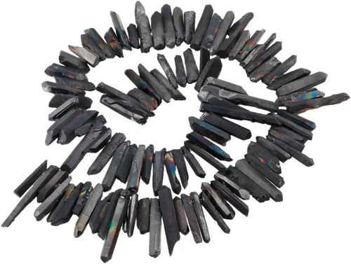 Miniatura 20 de SUNYIK Angel Aura Cuarzo con Revestimiento de Titanio Puntas de Cristal Palos Rugosos de Cuarzo Picos Cuentas de Punta Hebra de 15 Pulgadas Perforada