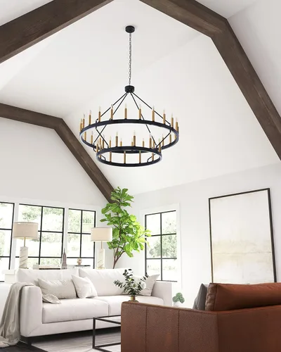 Miniatura 2 de yzzy Candelabro de 36 luces estilo vela de 2 niveles estilo vela colgante de 47 pulgadas, candelabros de hierro forjado para sala de estar, pasillo