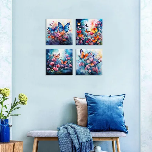 Miniatura 5 de Arte de pared de mariposa azul, imágenes de mariposas azules, decoración de pared de baño, imágenes abstractas de flores silvestres, impresiones