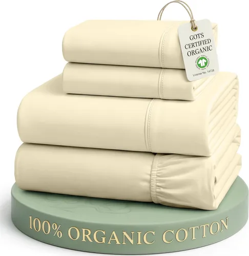 Miniatura 36 de Lane Linen Sábanas de cama tamaño Queen, juego de sábanas 100 % algodón orgánico, sábanas refrescantes suaves tamaño Queen, juego de sábanas Queen