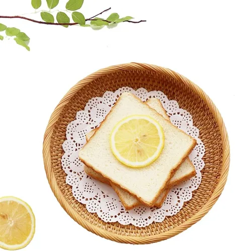 I-lan Cesta de pan de ratán de 9 pulgadas con pared de 2 pulgadas, bandeja plana de mimbre con borde enrollado, cuenco redondo decorativo para todos