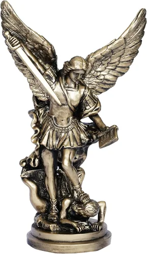 Miniatura 8 de Estatua de San Miguel Arcangel de San Miguel, escultura de ángel de oro pequeña de 5.2 pulgadas para colección católica cristiana Dorado