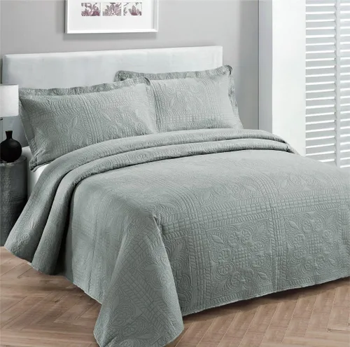Miniatura 7 de Colección Fancy Juego de Colcha de Lujo con Sobrecama y Cubierta de Cama con Relieve Sólido Blanco Nuevo Tamaño Extra Grande Full/Queen