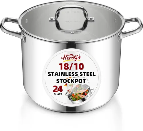 Miniatura 9 de Herogo Olla de 10 cuartos de galón, olla grande de acero inoxidable 18/10 con tapa, olla de pasta de metal de 10 cuartos de galón para sopa