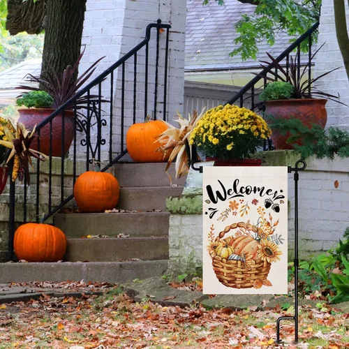 Miniatura 7 de Bandera de jardín de bienvenida de otoño, 12 x 18 pulgadas, doble cara, bandera de jardín de calabaza de Acción de Gracias, bandera vertical