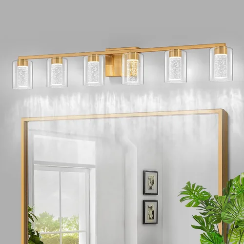 Miniatura 27 de SineRise Lámpara de tocador dorada de 3 luces con 3 modos de color (3000K/4000K/6000K), Accesorio de luz LED para baño con protección ocular, Luz