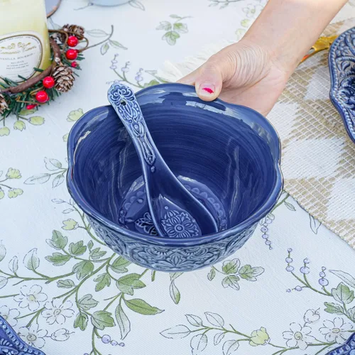 Miniatura 3 de Sungmor Vajilla de cerámica para cenas finas en relieve, estilo barroco antiguo, cuencos de porcelana con forma de flor de 15,2 cm (591 ml) de 6 4