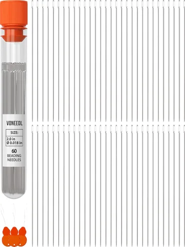 VONEEDL 60 Agujas de Enhebrado Rectas con Tubo de Almacenamiento Conveniente Tamaño 10-0.45mm (0.017in) Agujas Extra Finas para Semillas - Perfectas