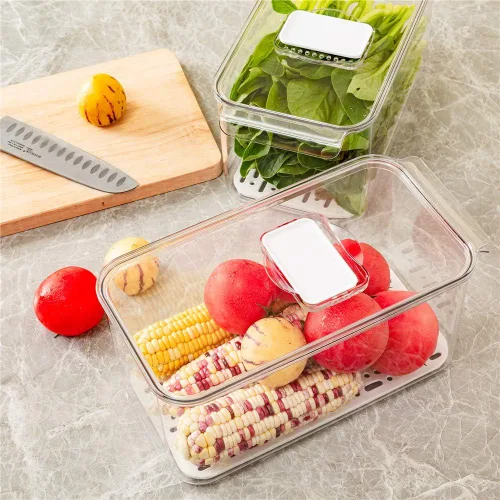 Miniatura 4 de SANNO Contenedores para verduras y frutas para nevera, contenedores para congelador, organizador de refrigerador con tapa de ventilación y bandeja