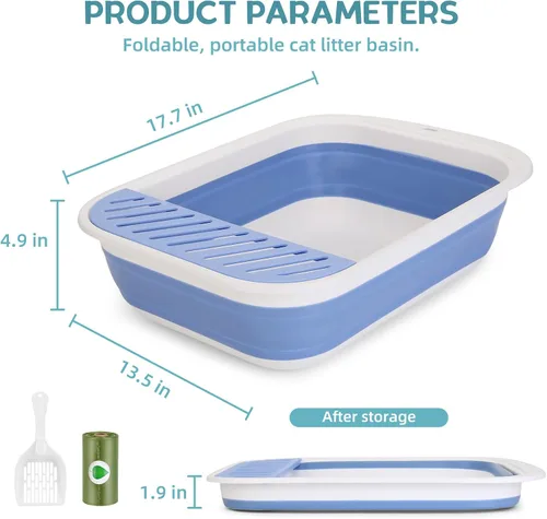 Miniatura 3 de ShineMe - Caja de arena plegable para gatitos, caja de arena pequeña para gatos con pala y bolsa de arena, impermeable, antisalpicaduras para gatos