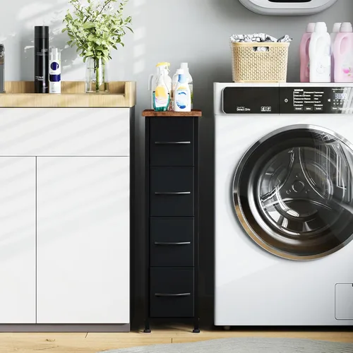 Miniatura 6 de Somdot - Cómoda estrecha con 4 cajones, cómoda delgada con cajones de tela extraíbles para armario, espacios pequeños, baño, dormitorio, lavandería