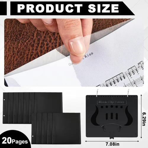 Miniatura 2 de Amylove Carpeta abatible negra con páginas y trompeta de lira con 2 anillos de carpeta, 20 páginas impermeables de PVC para ventana, accesorios
