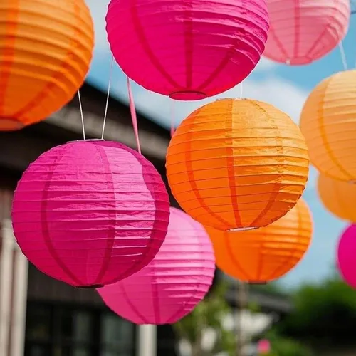Miniatura 21 de Linternas de papel decorativas verdes y naranjas, 15 piezas, para colgar en fiestas de despedida de soltera, boda, cumpleaños, baby shower