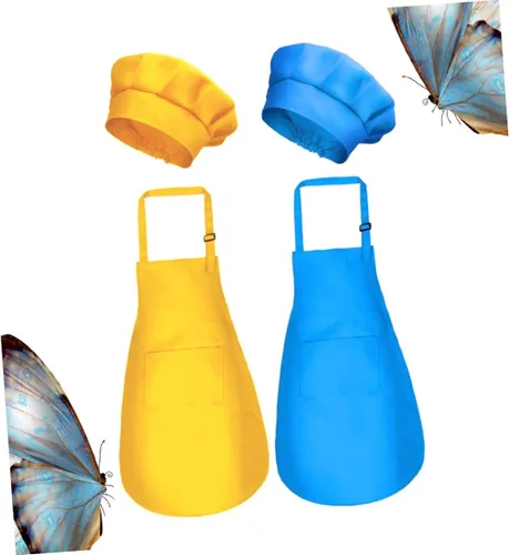 Miniatura 2 de Luxshiny 2Set Painting Polyester Smock and Chef Hat Ages Apron Yellow for Drawing Painting and Creative Fun