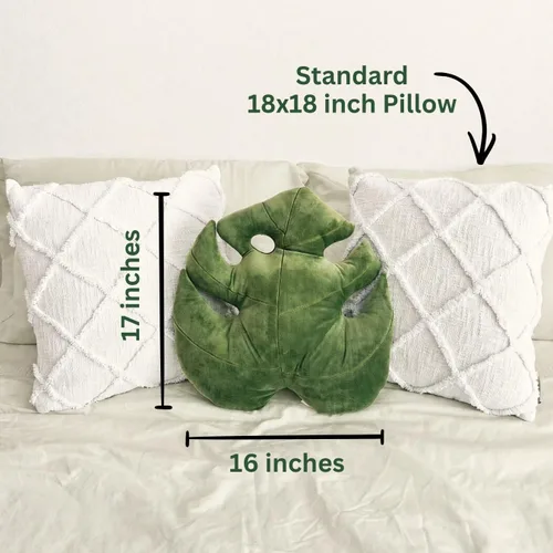 Miniatura 8 de Green Philosophy Co. Almohada de hojas de Monstera - Tierra Musgosa - Almohada de felpa grande y suave con forma de planta para sofá, cama o rincón