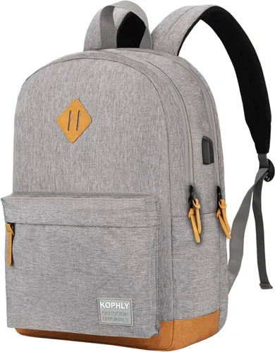 Miniatura 10 de SUPACOOL Mochila ligera para laptop con puerto de carga USB para hombres y mujeres, mochila de doble capa para la universidad, trabajo, viajes