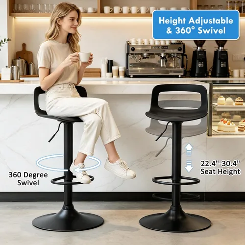 Miniatura 4 de LSSPAID Juego de 4 taburetes de bar giratorios de 360° de altura ajustable con respaldo y reposapiés, sillas de bar modernas de altura de mostrador