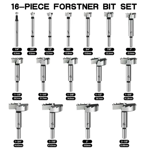 Miniatura 2 de BeHappy Juego de brocas Forstner con vástago hexagonal, 16 piezas de brocas de madera con vástago multicara para carpintería, abridor de barrena