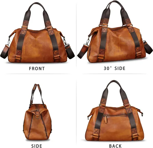 Miniatura 5 de Monederos grandes de cuero genuino y bolsos para hombres y mujeres, bolso de hombro con asa superior para correa de viaje para computadora portátil