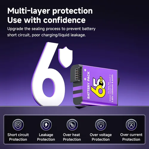 Miniatura 6 de Batería de 2250 mAh para Osmo Action 6, 2 baterías de repuesto, compatible con Osmo 360, Osmo Action 6, Osmo Action 5 Pro, Osmo Action 4, Osmo